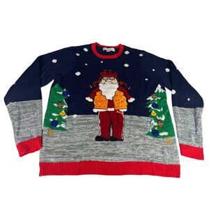 Jolly Sweaters Santa Ugly Christmas Sweater Unisex XL Blue Red Acrylic Holiday